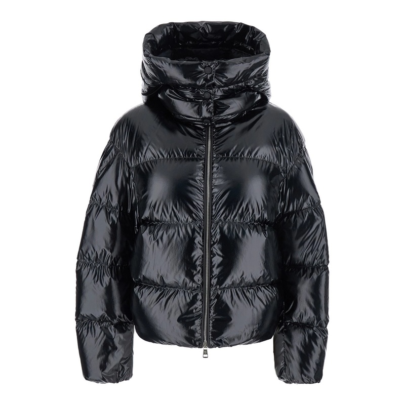 ‘Lothar’ Black Down Jacket with Removable Hood and Logo Patch on the Sleeve in Tech Fabric Woman