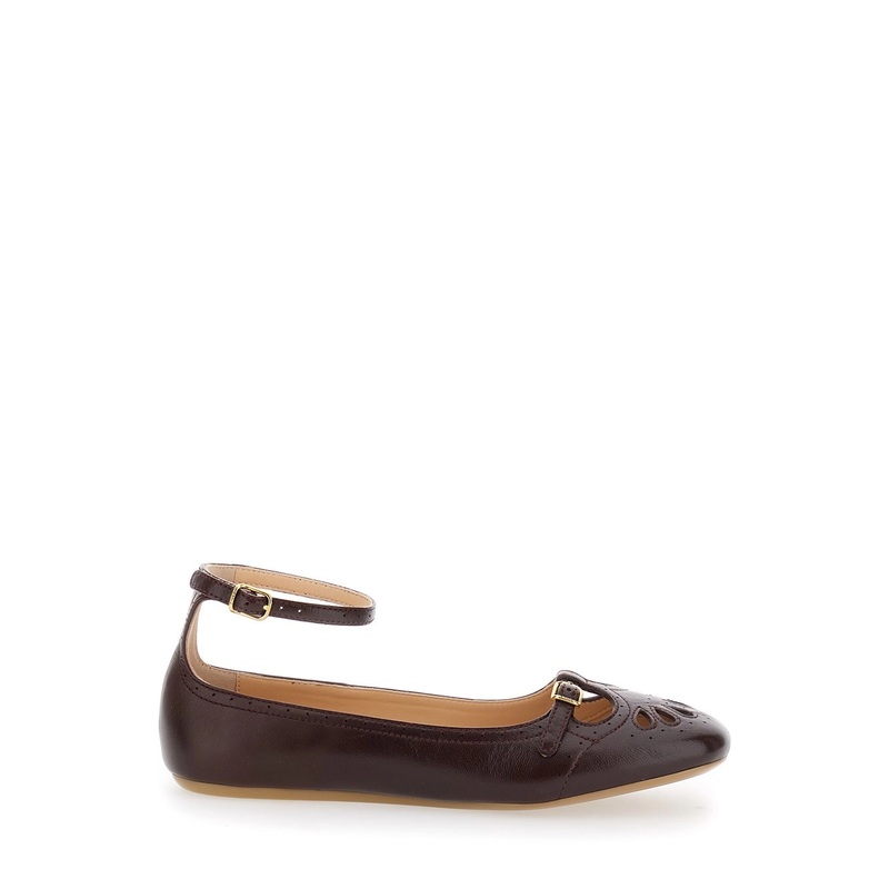 ‘Misty’ Purple Ballerinas with Cut-Out Details and Straps in Leather Woman