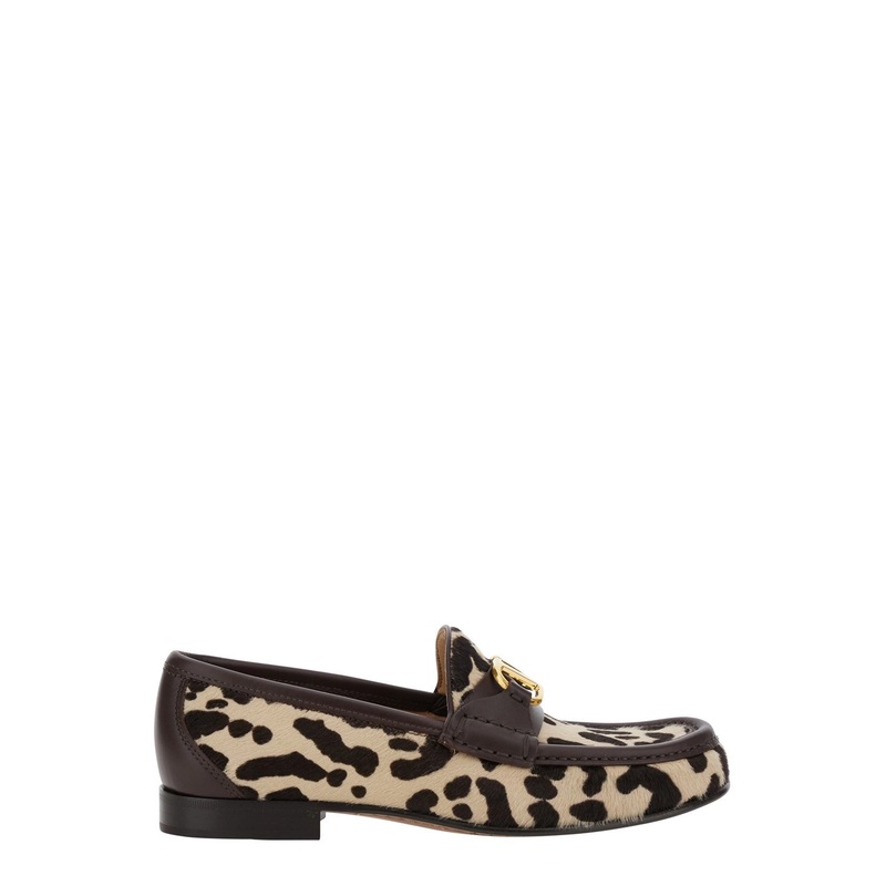 Multicolor Loafers with Brushed and All-Over Animal Print in Leather Woman