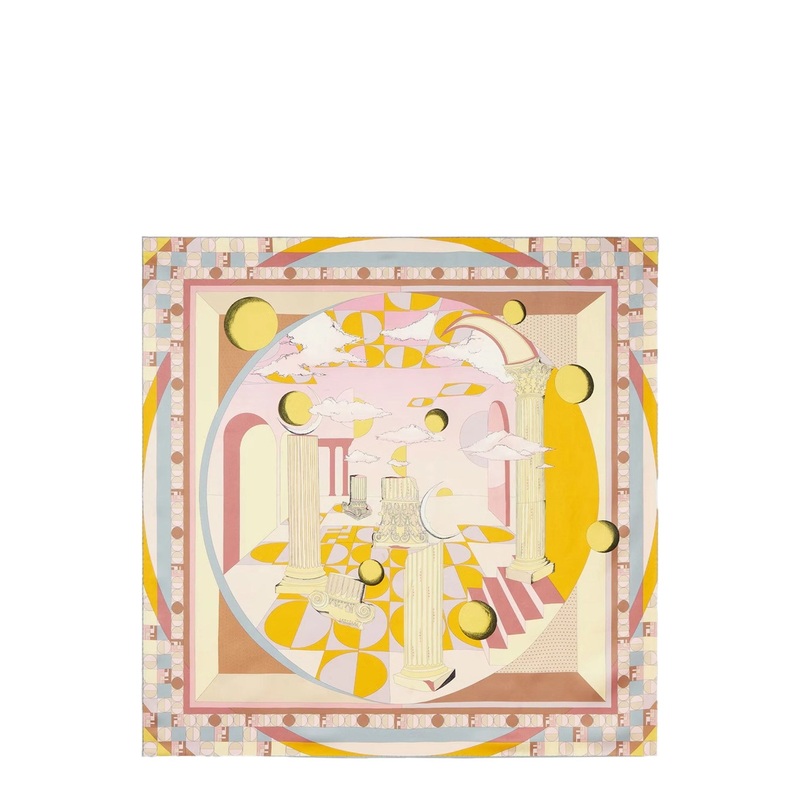 Multicolor Scarf with Geometric All-Over Motif in Silk Woman