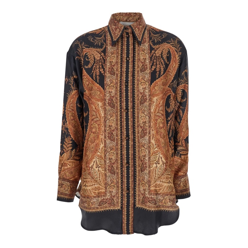 Multicolor Shirt with Pointed Collar and Paisley Motif in Silk Woman