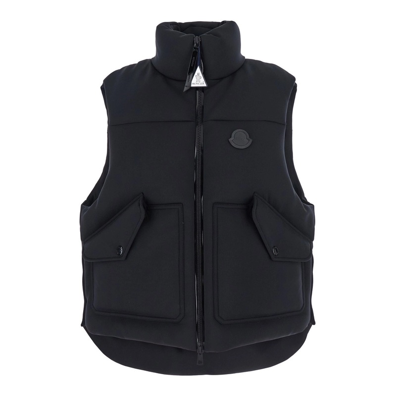 ‘Otis’ Black High-Neck Vest with Logo Patch on the Chest in Tech Fabric Woman