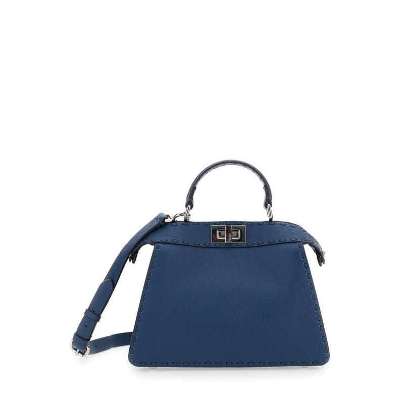 ‘Peekaboo ISeeU Small’ Blue Handbag with Shoulder Strap in Leather Woman