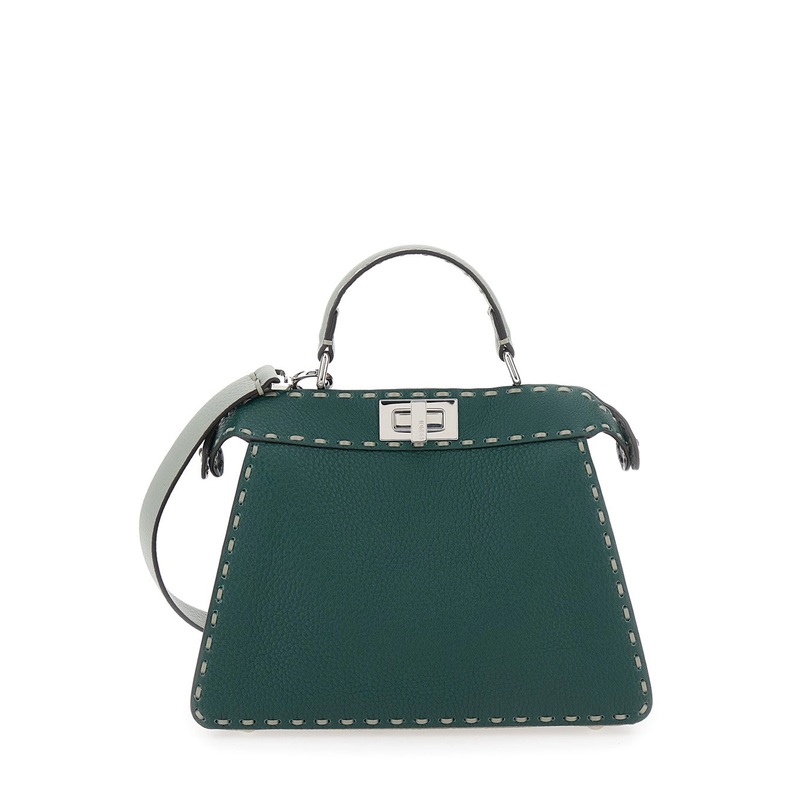 ‘Peekaboo ISeeU Small’ Green Handbag with Shoulder Strap in Leather Woman
