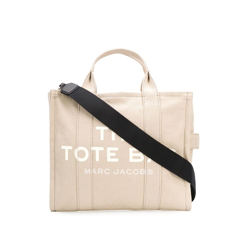 ‘The Small Tote’ Beige Tote Bag with Logo Print in Cotton Woman
