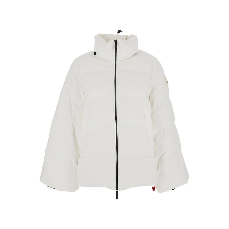‘Tignes’ White Down Jacket with Removable Collar with Buttons and Puller with Logo on the Waist in Tech Fabric Woman