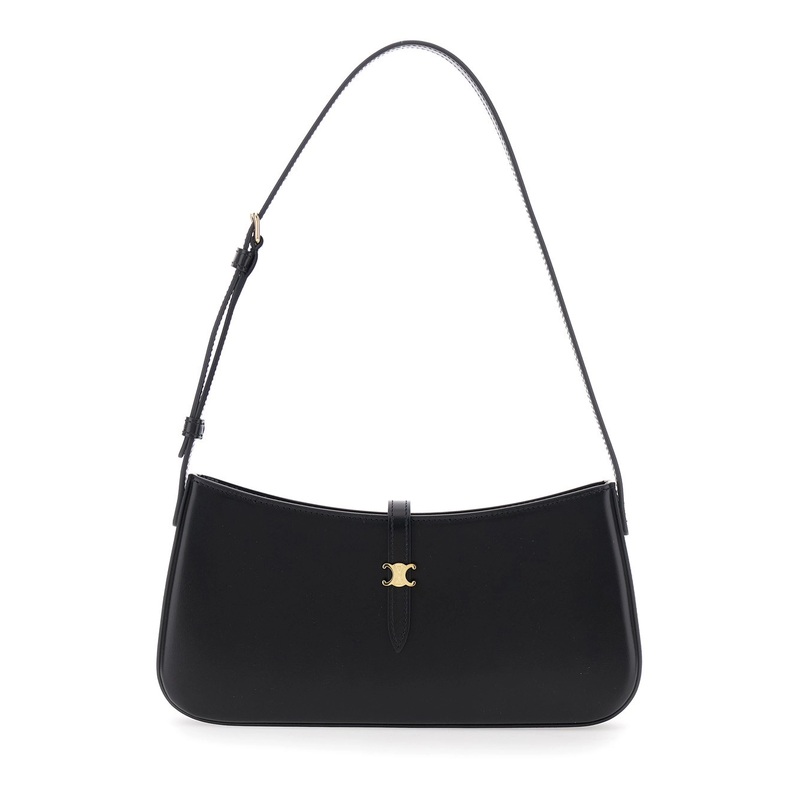 ‘Tina’ Black Shoulder Bag with Shoulder Strap and Triomphe Plaque on the Front in Leather Woman