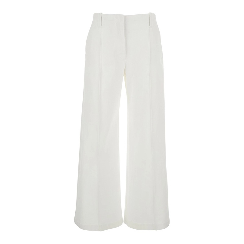 White Flared Pants with Belt Loops and Monil Detail on the Loop in Cotton Stretch Woman