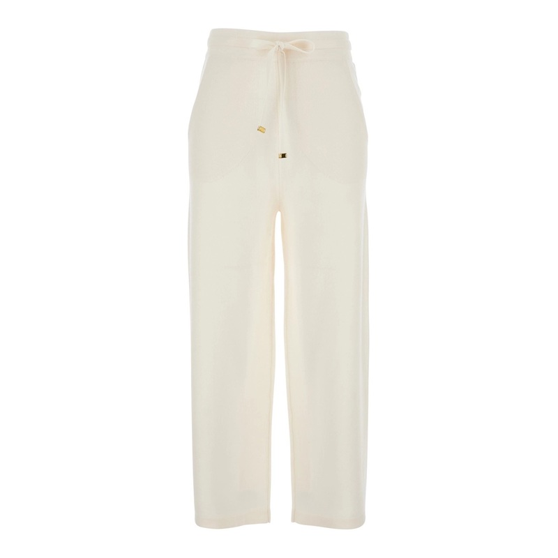 White Pants with Elasticated Waist with Drawstring in Fabric Woman