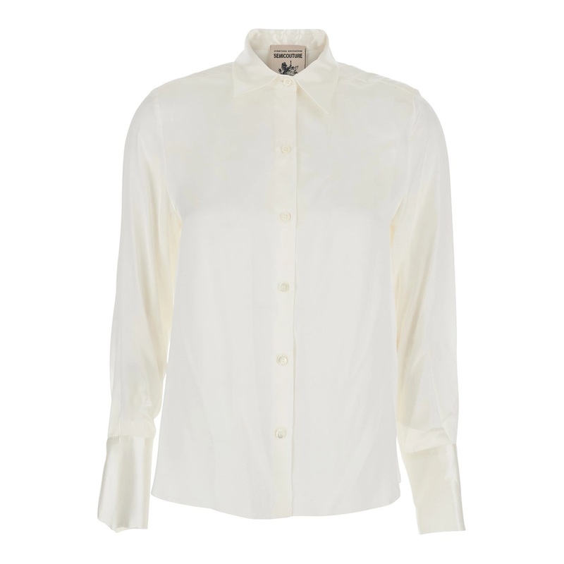 White Shirt with Classic Collar in Silk Woman