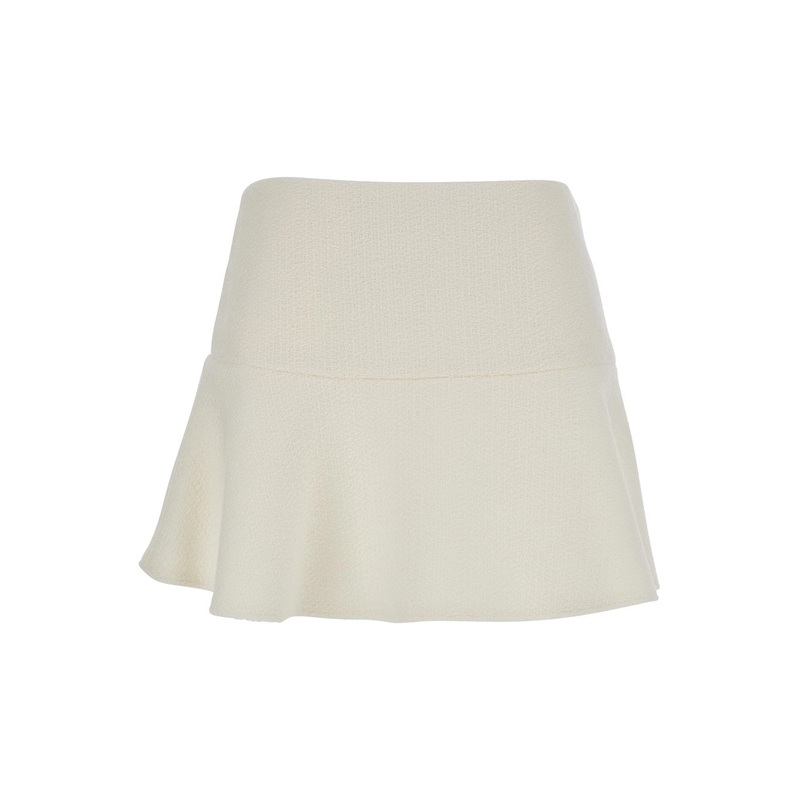 White Skirt with Hidden Side Closure in Wool Boucle Woman