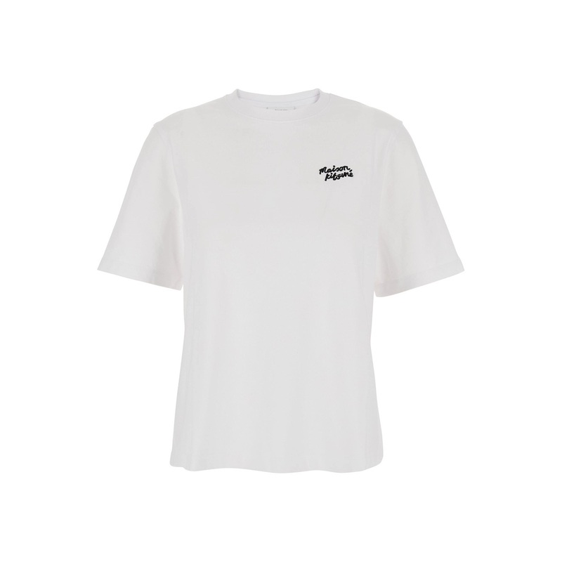 White T-Shirt with Logo Lettering Printed on the Front in Cotton Woman