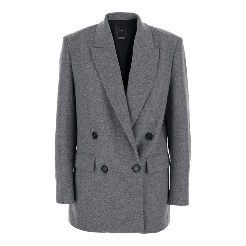 ‘Amora’ Grey Double-Breasted Jacket with Peak Revers in Wool Blend Woman