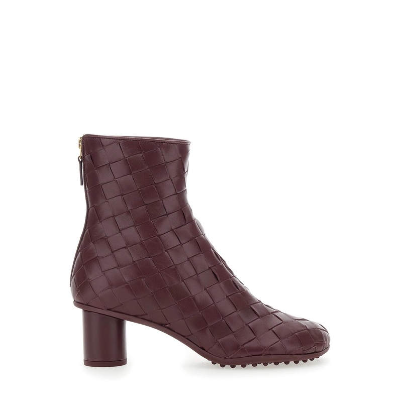 ‘Atomic’ Bordeaux Ankle Boots with Braided Design and Kitten Heel in Leather Woman