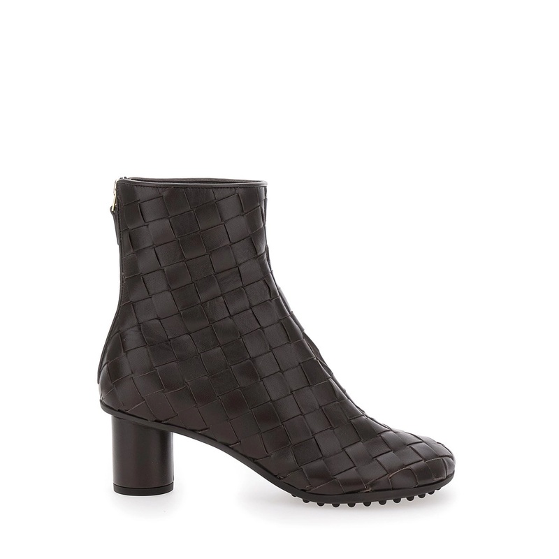 ‘Atomic’ Brown Ankle Boots with Braided Design and Kitten Heel in Leather Woman