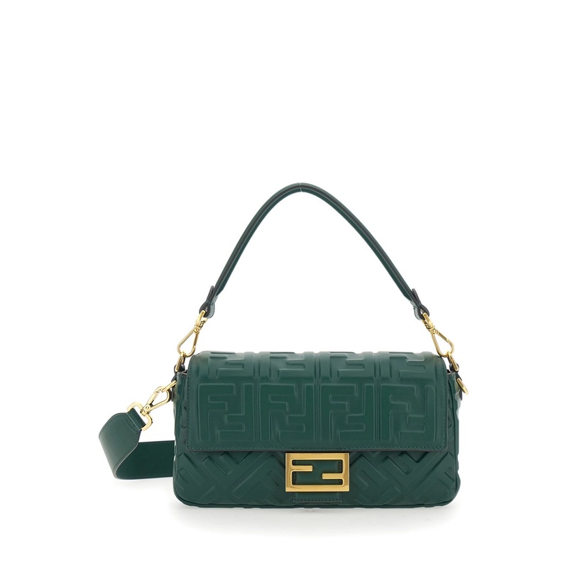 ‘Baguette’ Green Shoulder Bag with Removable Shoulder Strap in FF Canvas Woman
