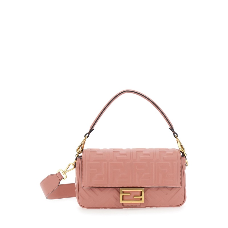 ‘Baguette’ Pink Shoulder Bag with Removable Shoulder Strap in FF Canvas Woman