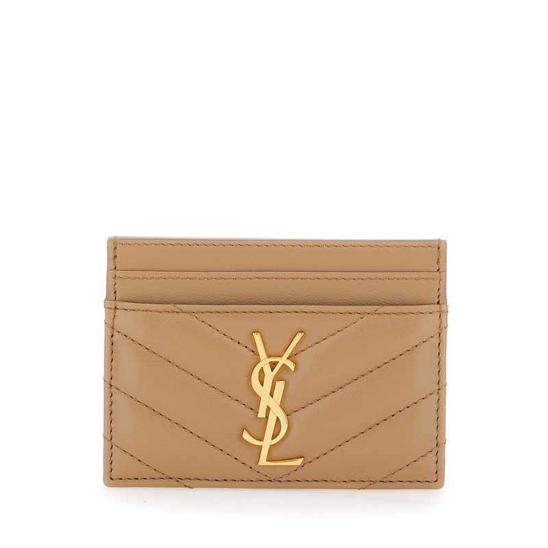 Beige Card Holder with Cassandre Plaque on Front in Chevron Leather Woman