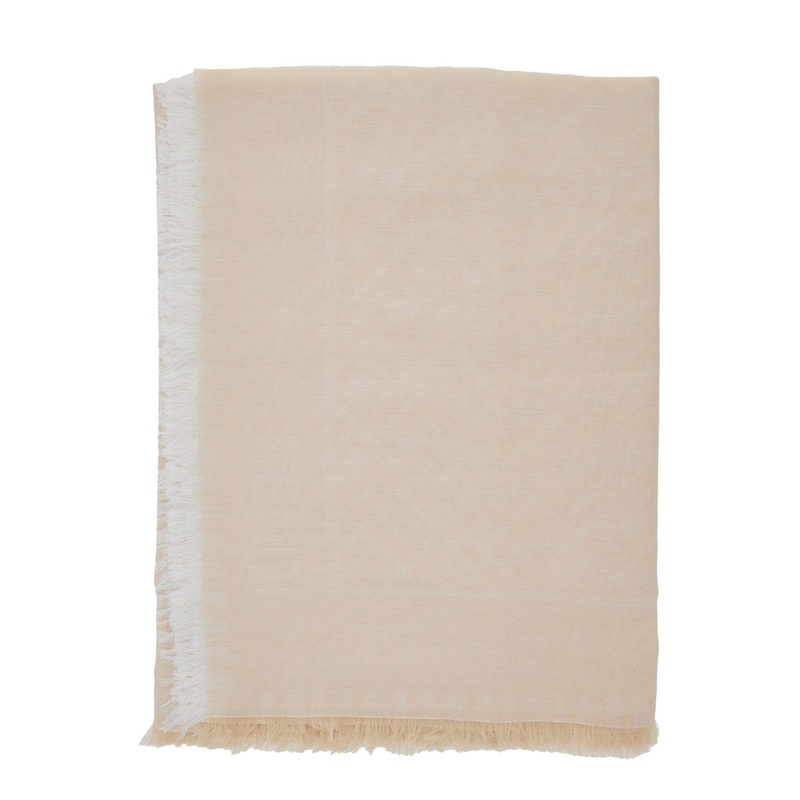 Beige Rectangular Scarf with All-Over Motif and Frayed Hem in Fabric Woman