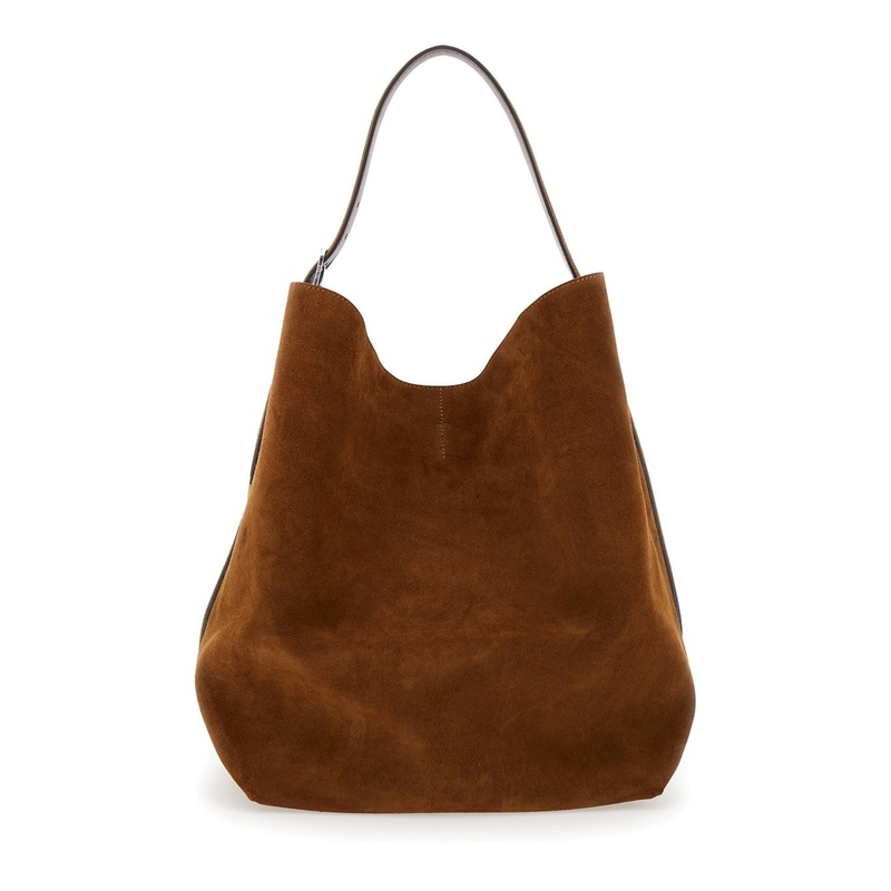 Beige Shoulder Bag with Adjustable Handle in Suede Woman