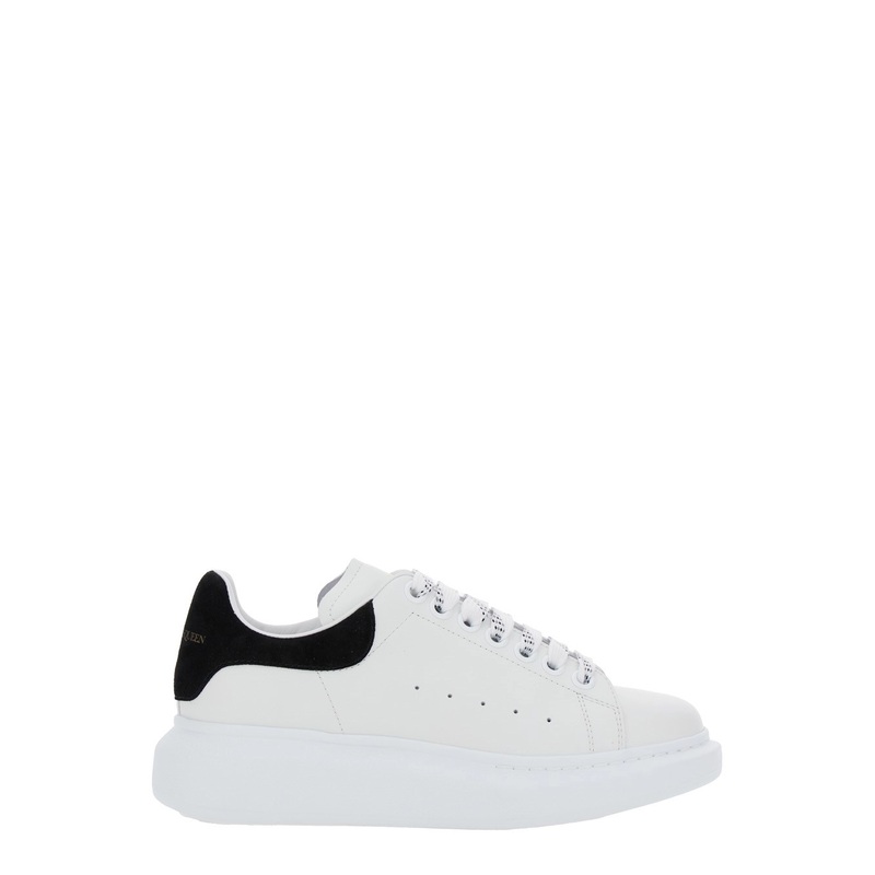 Black and White Low Top Sneakers with Logo Lettering on the Tongue and Contrasting Heel with Logo Lettering in Leather Woman
