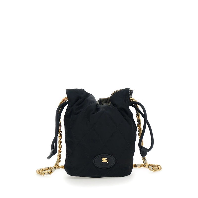 Black Handbag with Chain Shoulder Strap and EKD Patch on the Front in Fabric Woman