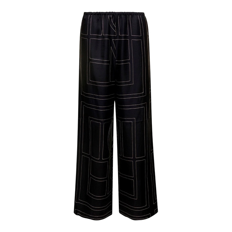 Black Loose Pants with Monogram Print in Silk Woman