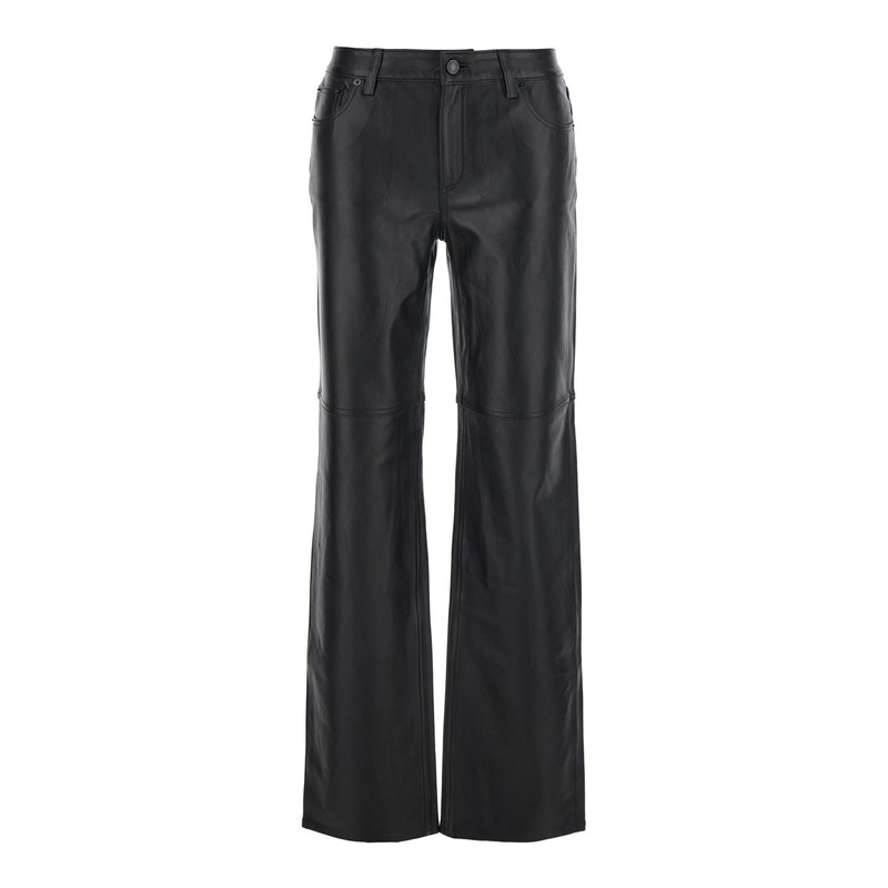 Black Pants with Belt Loops in Leather Woman