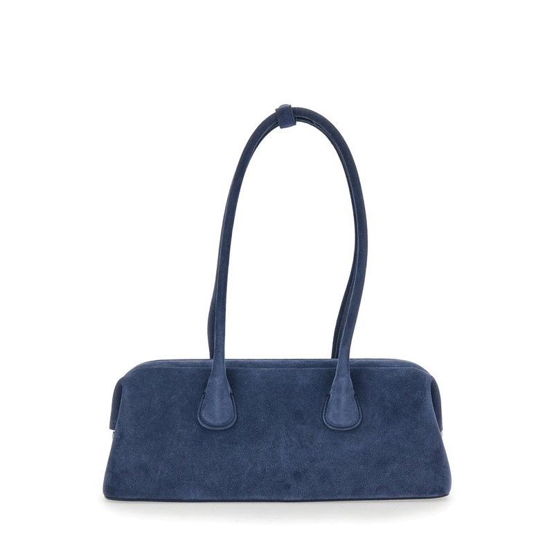 ‘Boat Wide’ Blue Shoulder Bag with Round Handles in Suede Woman