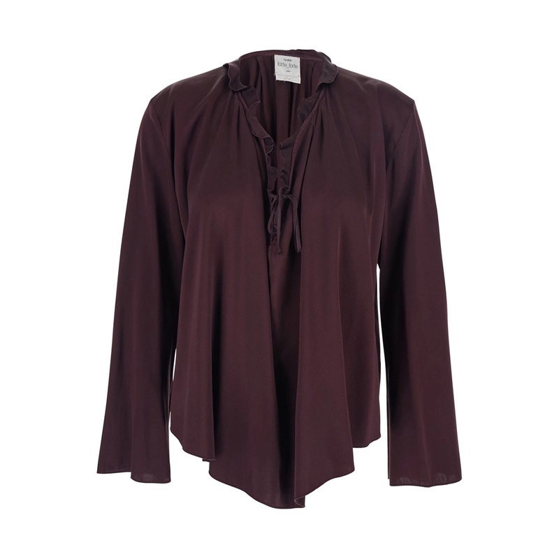 Bordeaux Blouse with Drawstring at the Neck in Silk Blend Woman