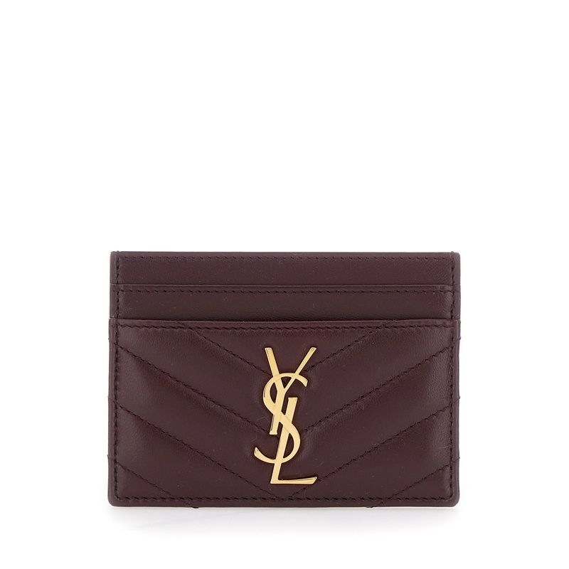 Bordeaux Card Holder with Cassandre Plaque on Front in Chevron Leather Woman