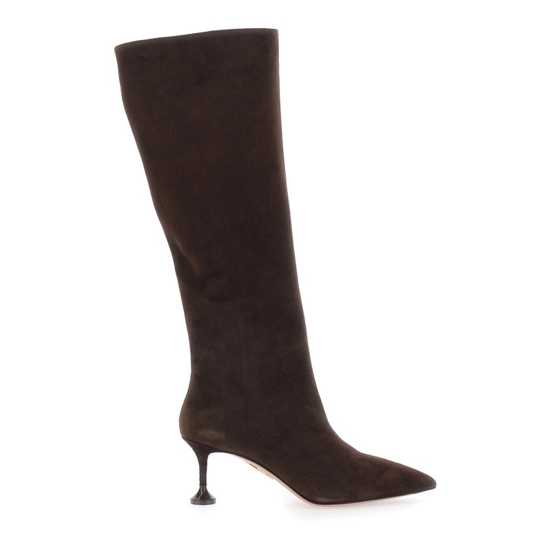 Brown Boots with High Stiletto Heel in Suede Woman