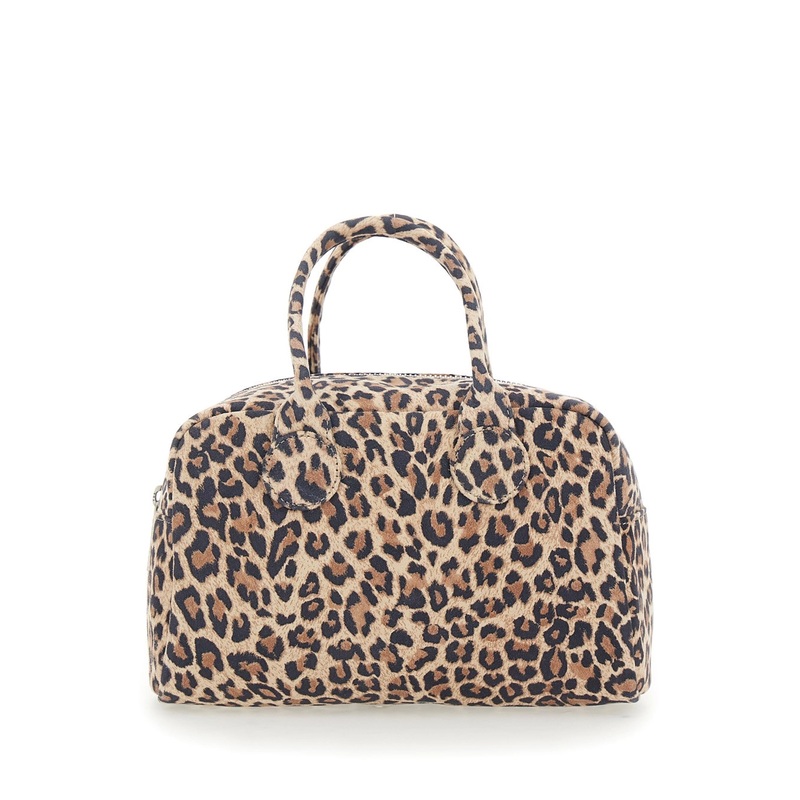 Brown Handbag with All-Over Leopard Motif and Brushed Effect in Leather Woman
