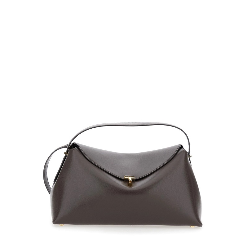 Brown Handbag with Removable Shoulder Strap in Leather Woman