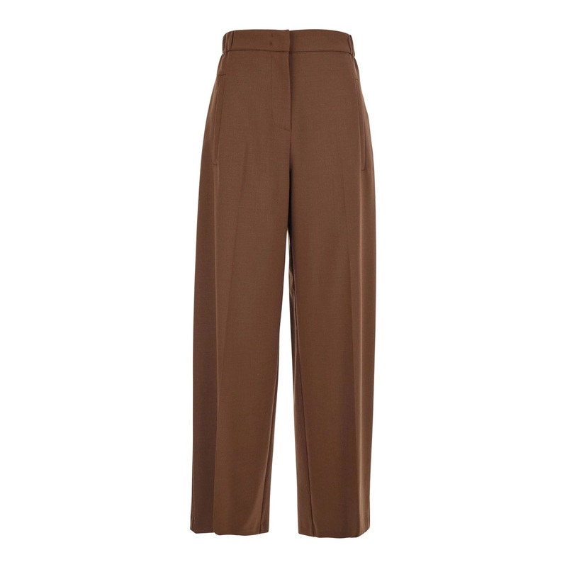 Brown Trousers with Semi-Elastic Waist and Side Pockets in Cotton Blend Woman