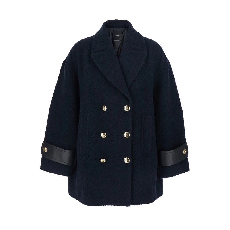 ‘Canederli’ Blue Double-Breasted Coat with Wide Notched Revers in Wool Woman