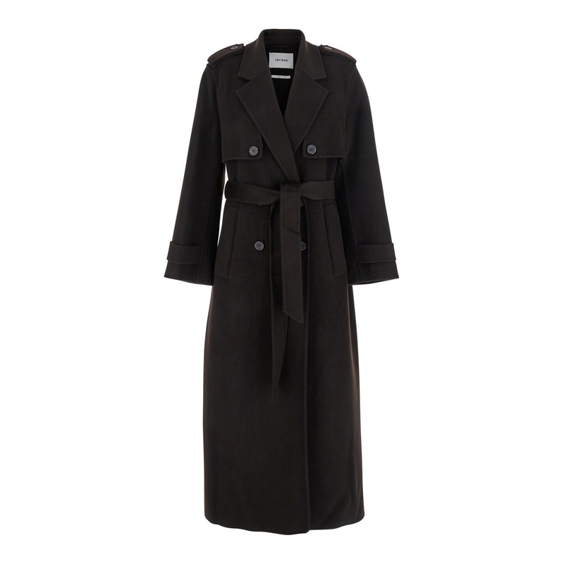 ‘Colette Ann’ Brown Double-Breasted Coat with Wide Notched Revers in Wool Woman