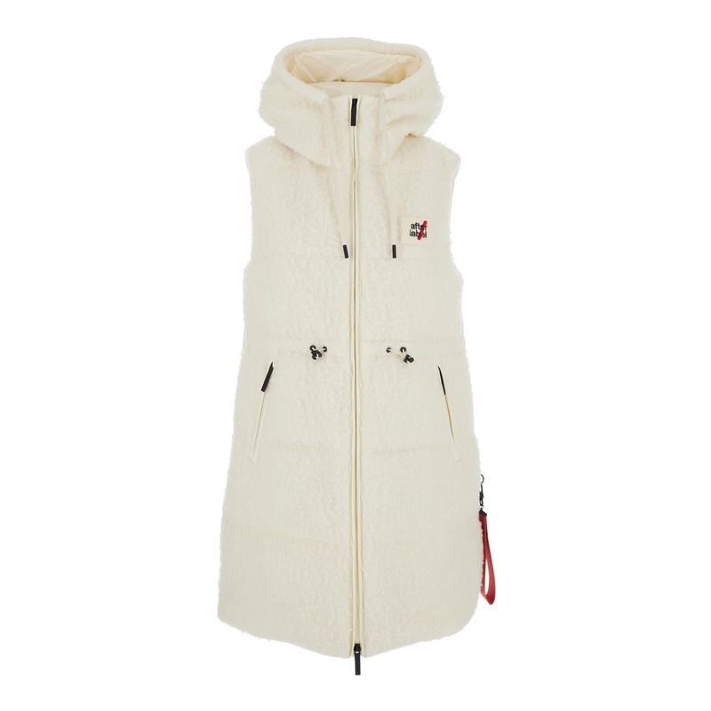 ‘Cortina’ White Sleeveless Down Jacket with Logo Patch on the Front in Faux Fur Woman