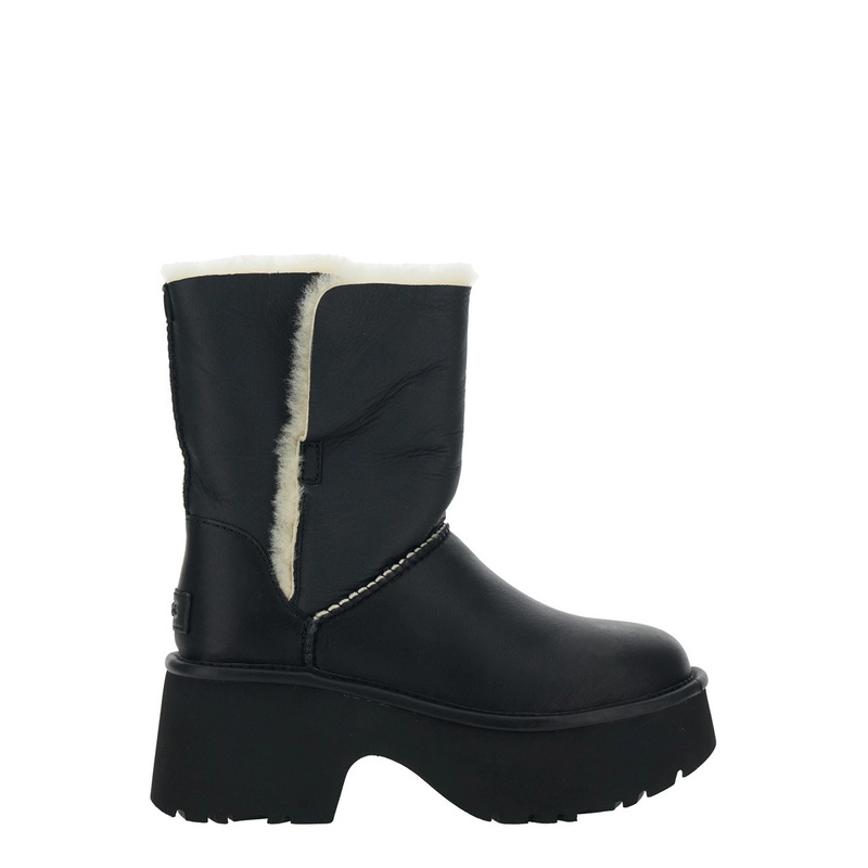 ‘Esmee’ Black Ankle Boots with Fur Detailing and Platform in Leather Woman