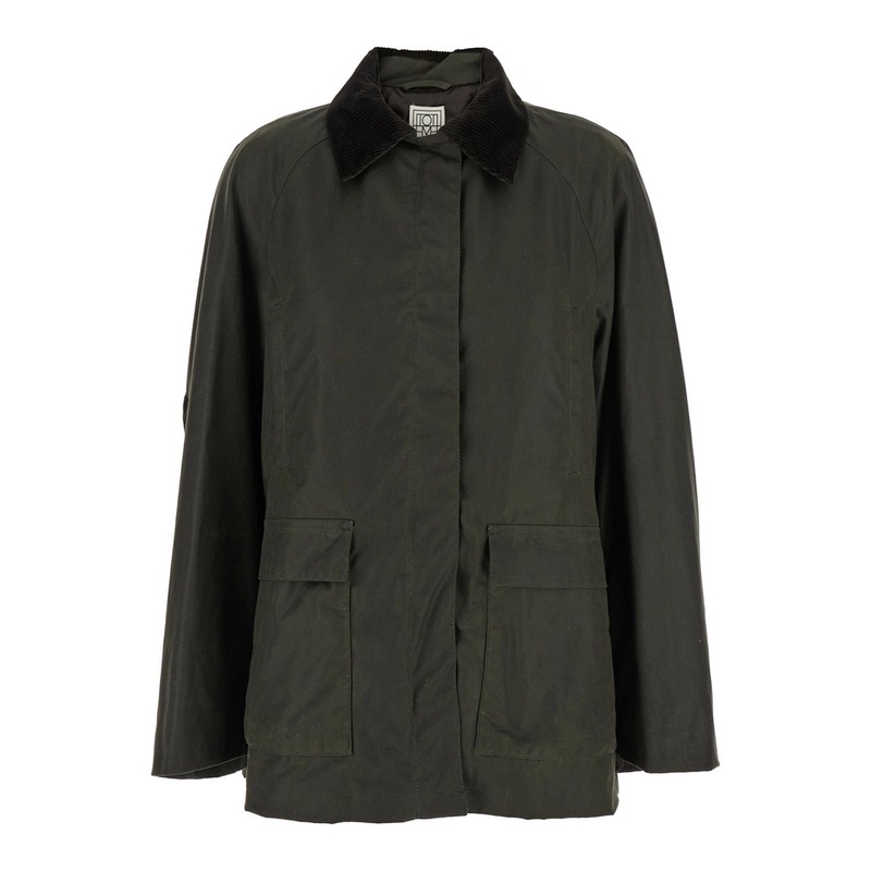 Green Jacket with Corduroy Collar and Rear English Vents in Cotton Woman