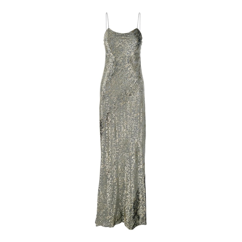 Grey Dress with Thin Straps and Devor Effect Design in Fil de Coup Woman