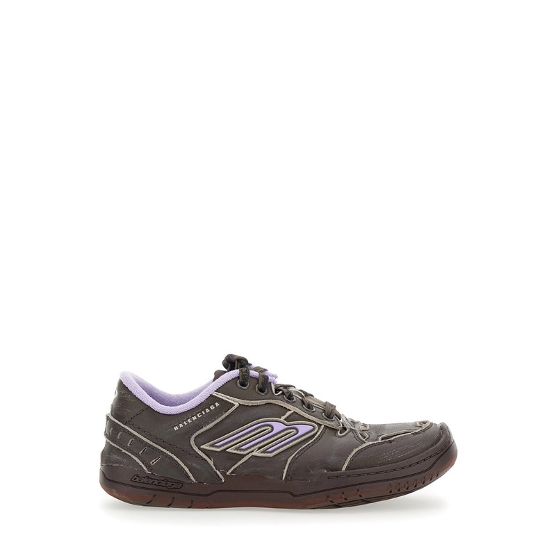 ‘Hampton’ Brown Sneaker with Side Logo and Worn Effect in Leather and Fabric Blend Woman