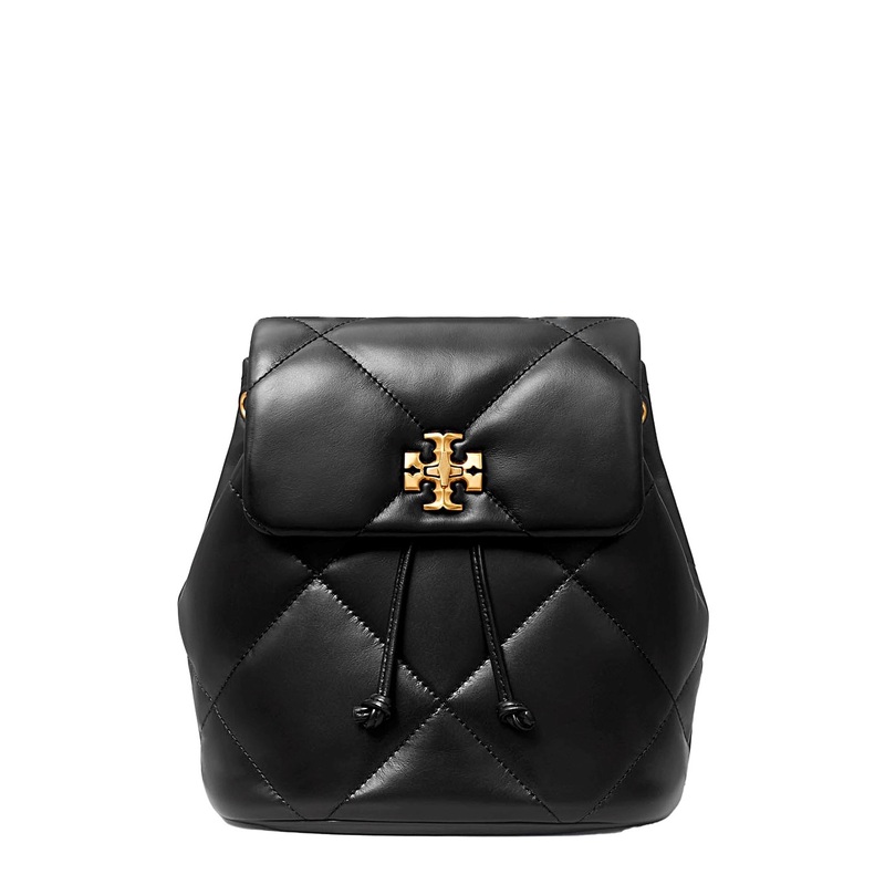 ‘Kira’ Black Backpack with Metallic Logo Plate on the Front in Quilted Leather Woman