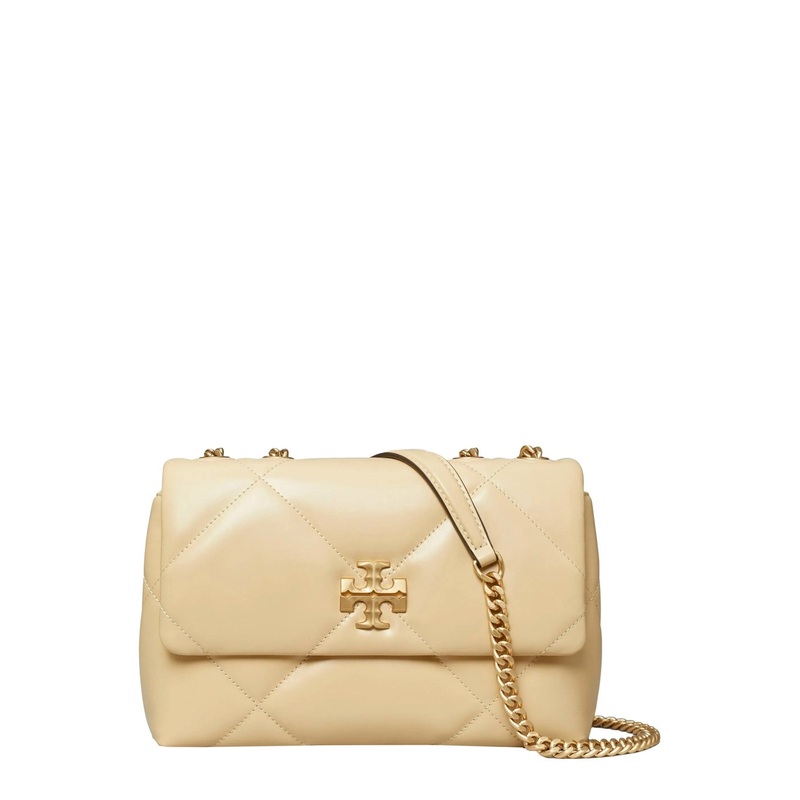 ‘Kira Diamond’ Beige Crossbody Bag with Double T Logo in Quilted Leather Woman