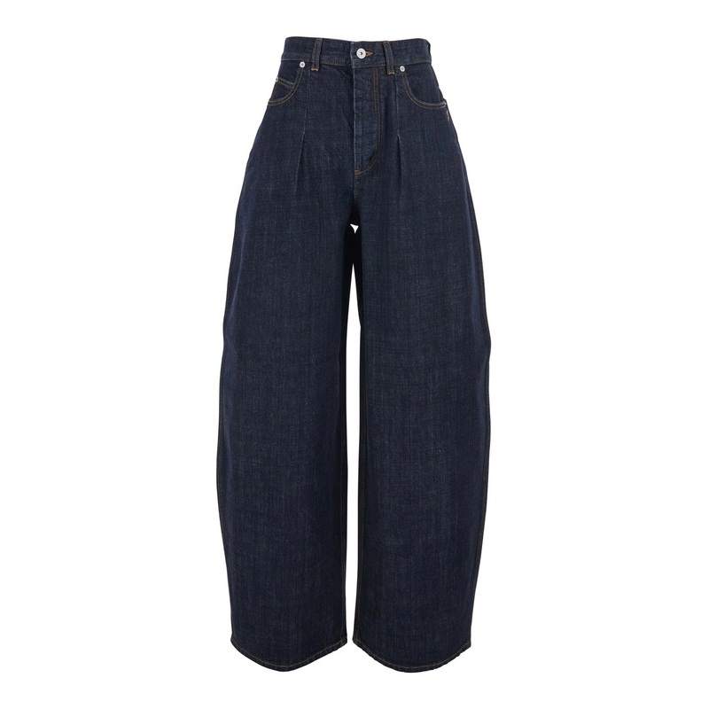 ‘Le De Nimes Ovalo’ Blue Wide Jeans with Side Logo in Denim Woman