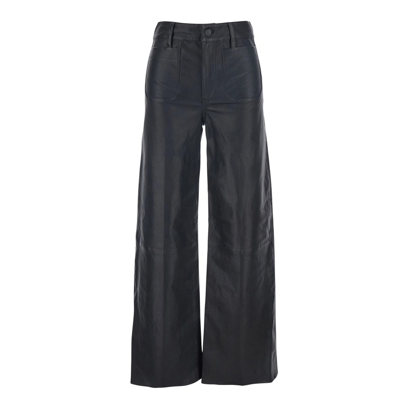 ‘Le Slim Palazzo’ Black Pants with Belt Loops and Wide Leg in Leather Woman