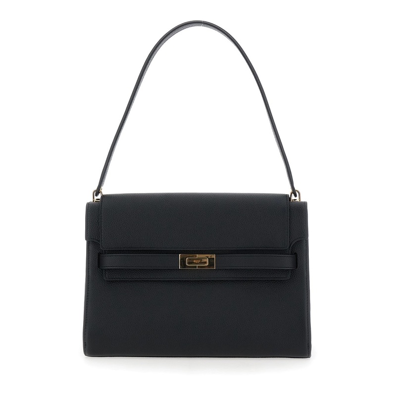 ‘Lee Radziwill’ Black Shoulder Bag with Single Shoulder Strap and Front Clasp Closure in Leather Woman
