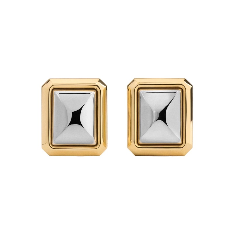 ‘Les Pendants Carre’ Metallic Earings with Rear Closure and Square Design in Brass Woman