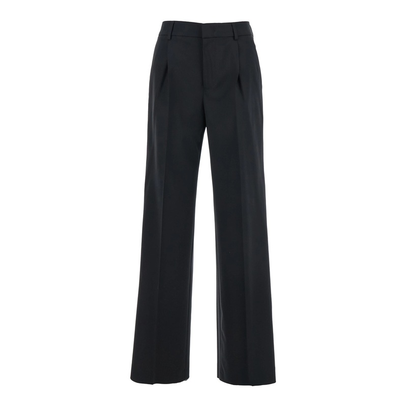 ‘Lola’ Black Pants with High Waist and Pleated Details in Wool Stretch Woman