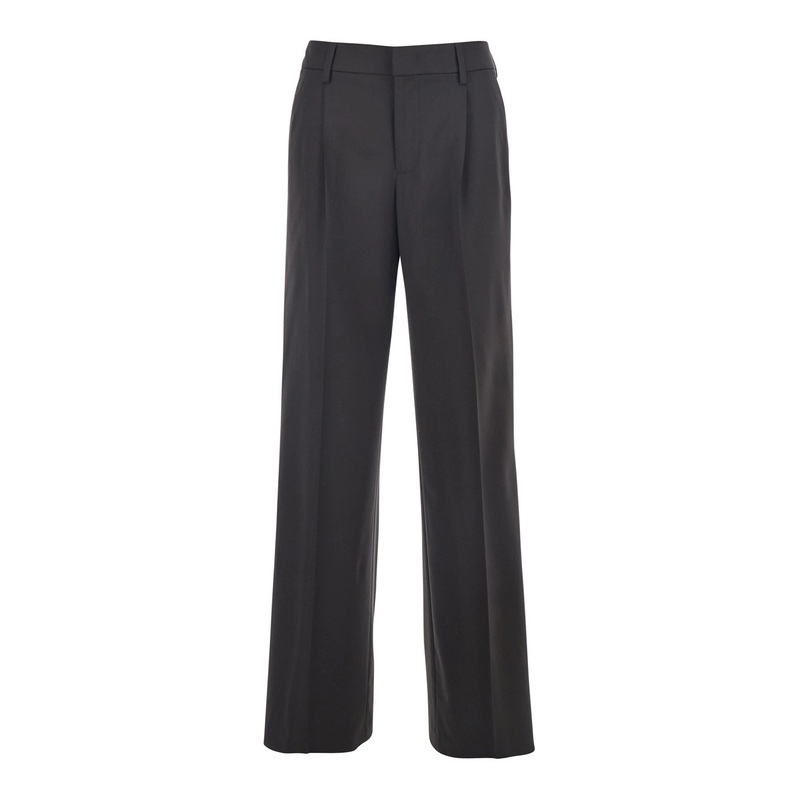 ‘Lola’ Brown Pants with Belt Loops in Wool Woman